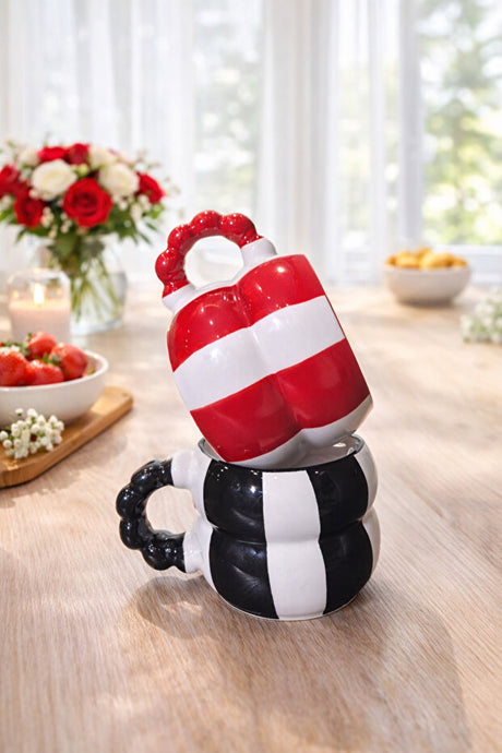 2-Piece Striped Ceramic Mug Set with Bead Handle