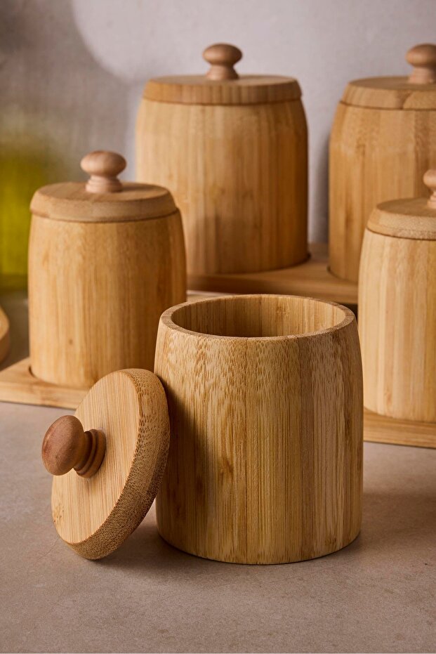 Pisa 7-Piece Bamboo Countertop Spice Jar Set with Stand