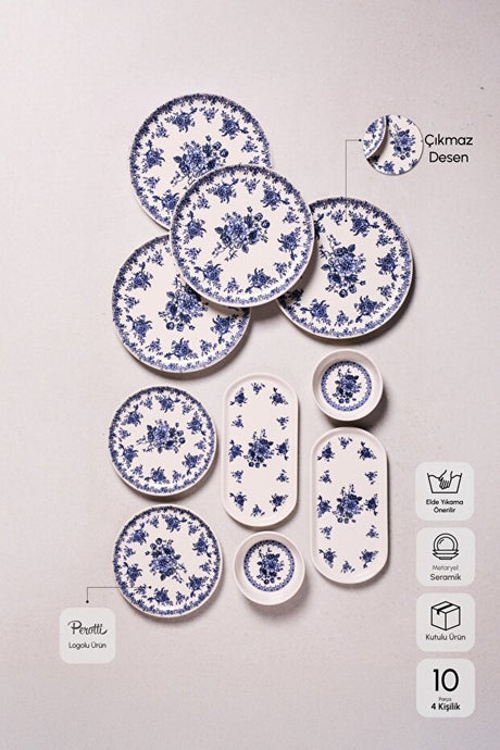 Antique Blue 10-Piece Breakfast Set for 4