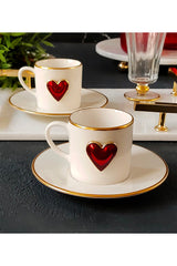 Gilded Porcelain Coffee Cup Set with Heart Design - 4 Pieces