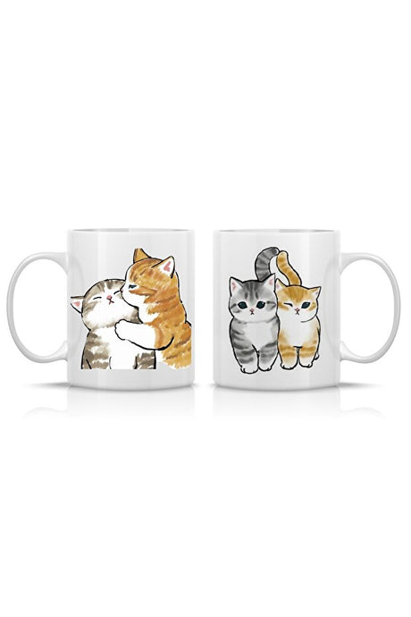 Adorable Cat Couple Love Ceramic Mug Set - 2-Piece Gift for Couples