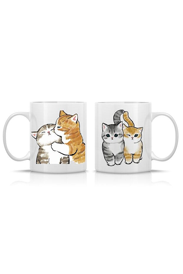 Adorable Cat Couple Love Ceramic Mug Set - 2-Piece Gift for Couples