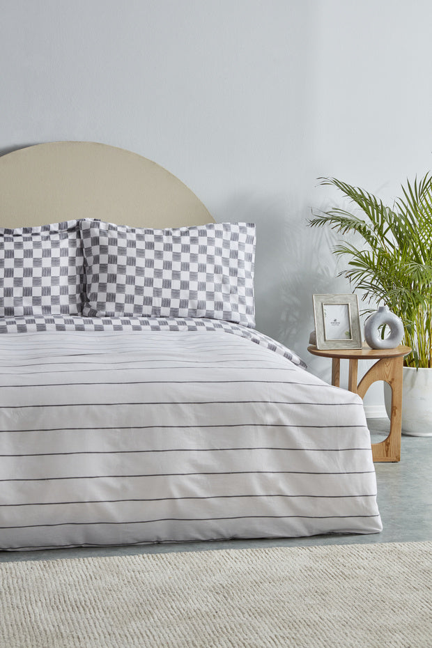 Cordova 100% Cotton Double Duvet Cover Set - Anthracite