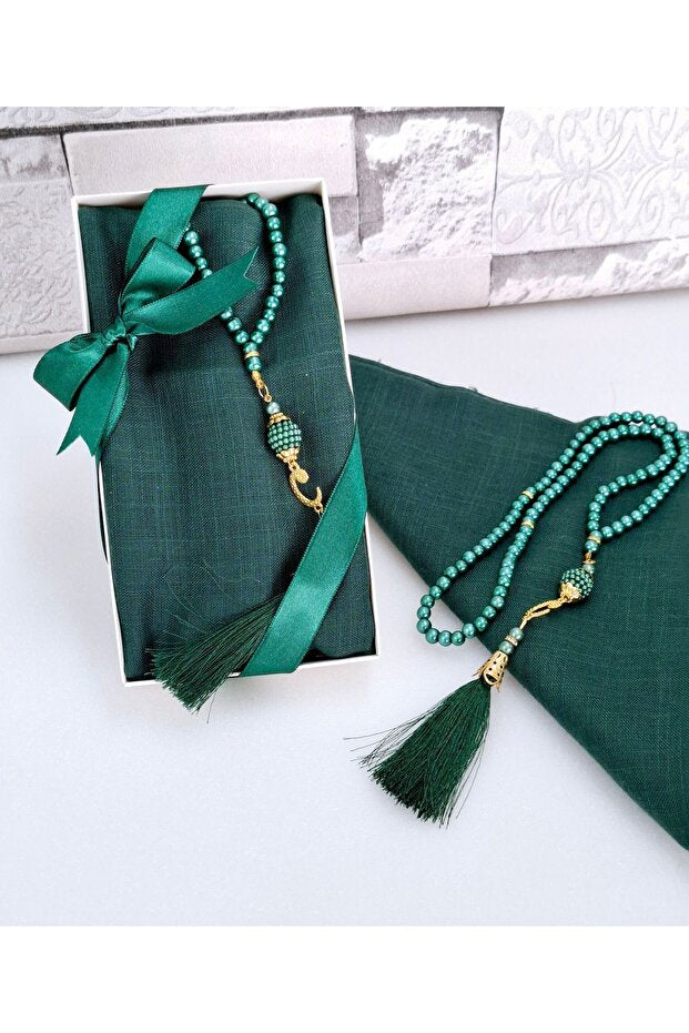 Elegant Headscarf & Pearl Prayer Beads Gift Set - Boxed