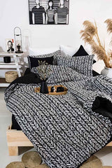 Double Cotton Duvet Cover Set - Reversible Herringbone Pattern