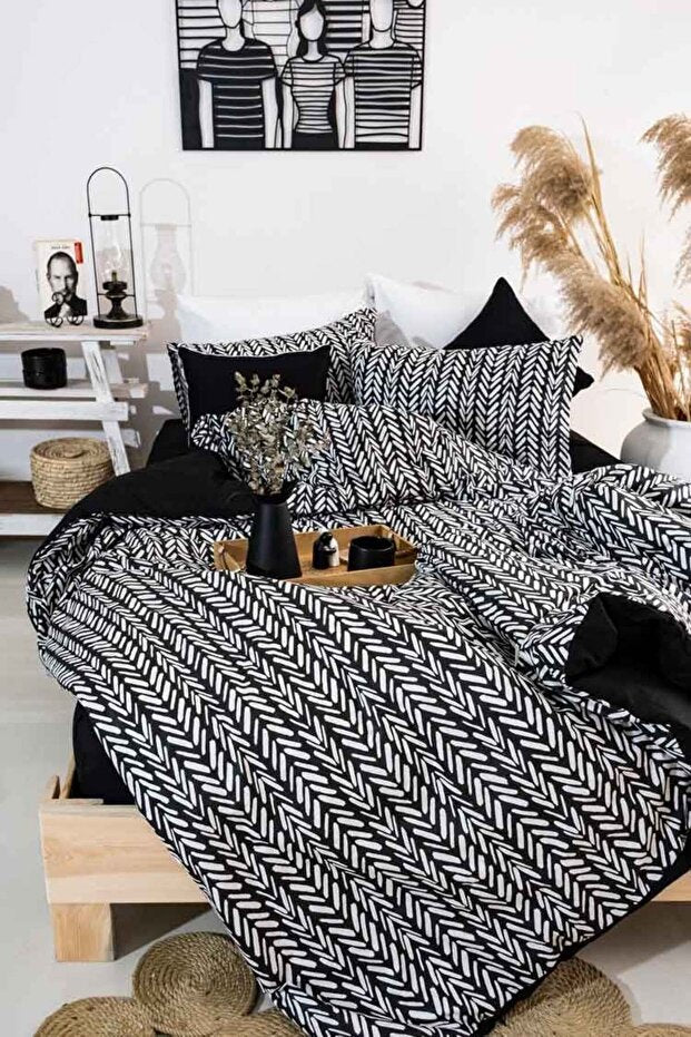 Double Cotton Duvet Cover Set - Reversible Herringbone Pattern