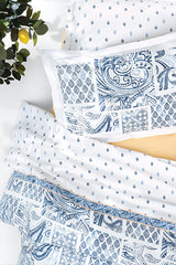 Merida Double 100% Cotton Pique Bedding Set - Blue