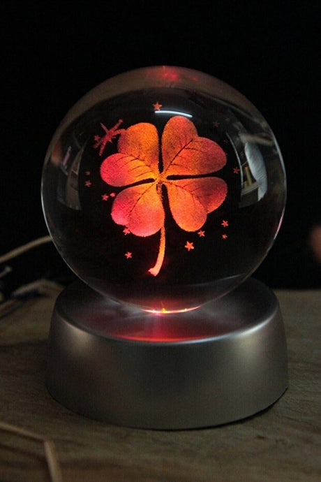 3D Clover Luminous Glass Sphere with LED Stand - Color Changing Decor