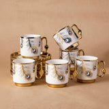 Porcelain Peacock Pattern Coffee Cup Set for 6 People