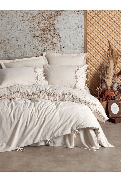Linen Cotton Blend Double Duvet Cover Set - 6 Pieces