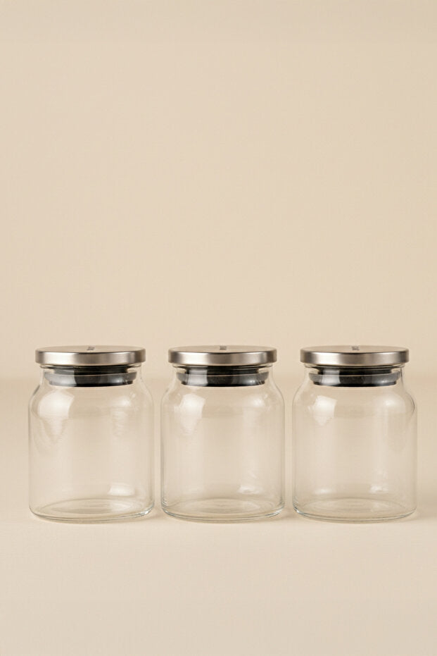 Metal Lid Glass Jar Set - 3 x 650ml Storage Containers
