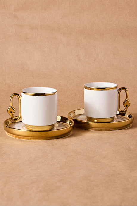 Cihangir Gold Porcelain Coffee Cup Set - Elegant 2 Person Design