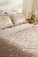 Daisy 100% Cotton Double Duvet Cover Set - Beige, 4-Piece