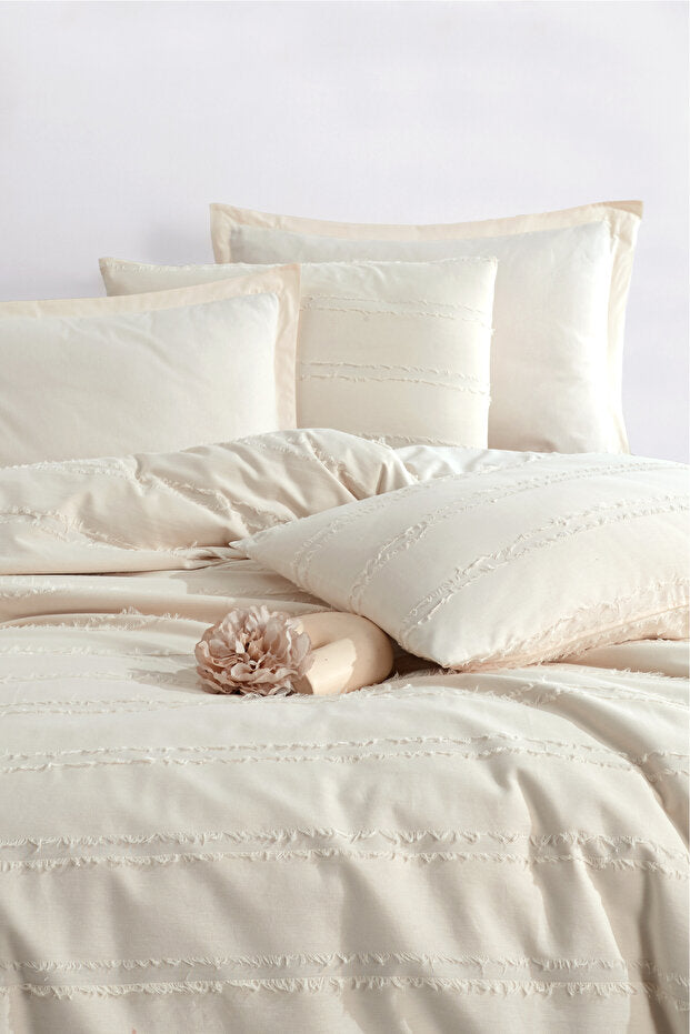 100% Cotton Fringed Single Duvet Cover Set - Avola