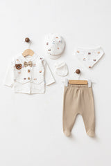 Newborn 5-Piece Muslin Bear Embroidered 100% Cotton Clothing Set