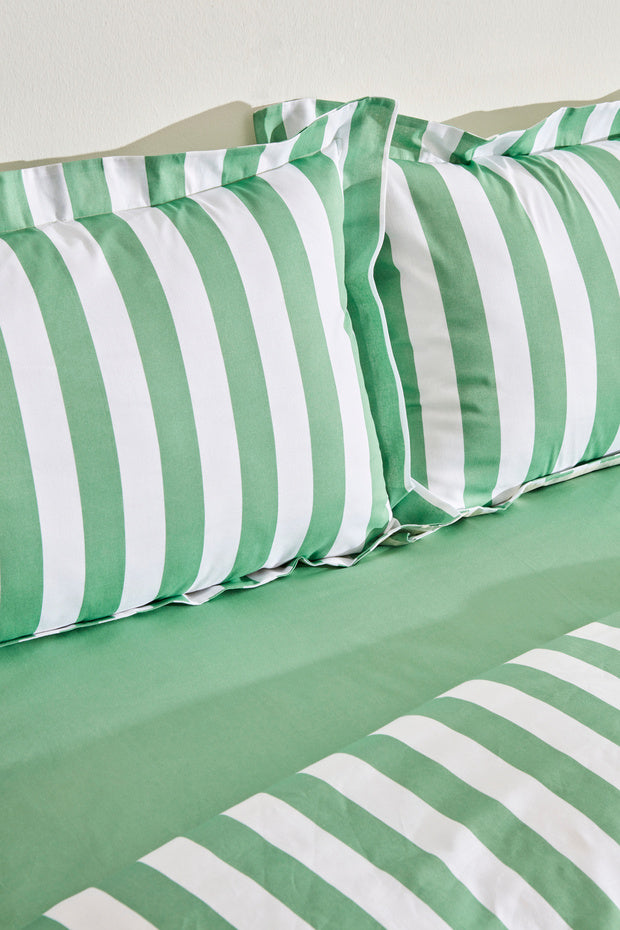 Brine 100% Cotton Single Duvet Cover Set - Green Stripes