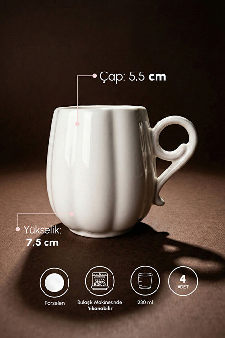 Pure Pumpkin Design Porcelain Mug Set - 230ml x 4