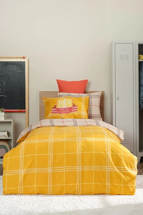 Young Bts Academy Single Duvet Cover Set - 100% Cotton Yellow Plaid