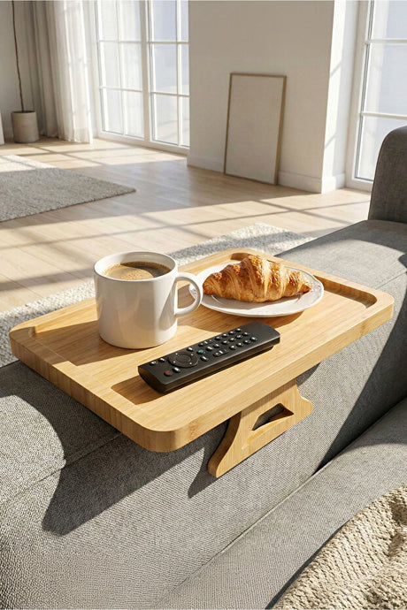 SofaServe Rectangular Bamboo Sofa Armrest Tray - Stable & Stylish (27x20 cm)