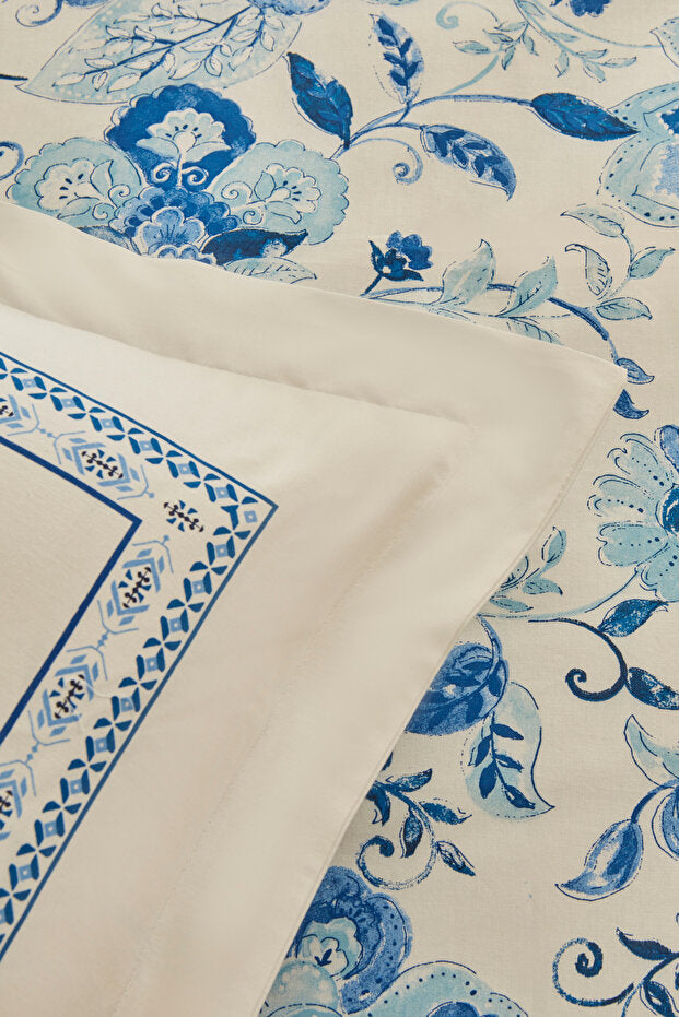 Asul Double Duvet Cover Set - Blue Floral, 100% Cotton