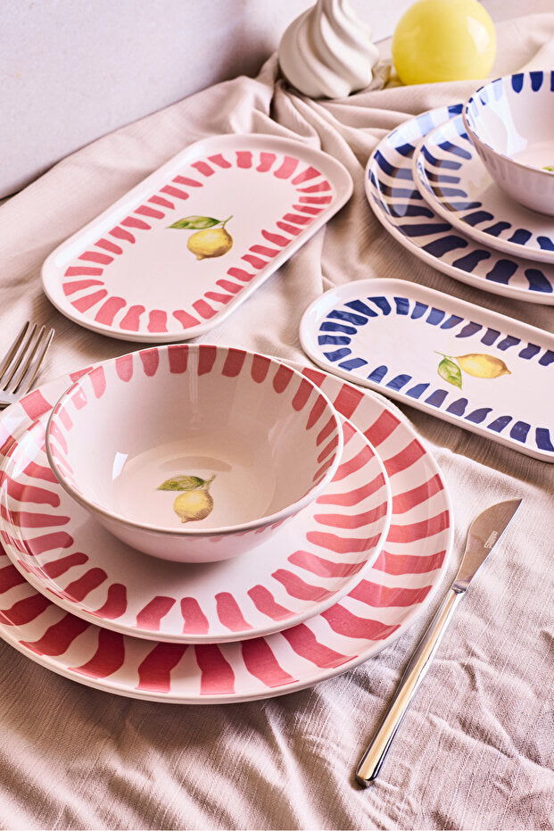 Lemon-Themed 8-Piece Dinner Set for Two - Ceramic Tableware