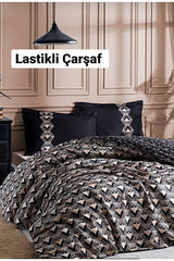 Double Fitted Sheet Duvet Cover Set - Ouro Black Geometric