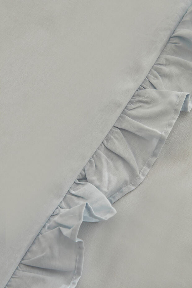 Pure Ruffle 100% Cotton Double Duvet Cover Set - Light Blue