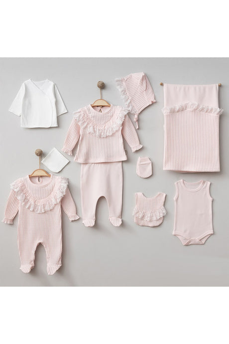 Newborn Girl Ruffled Jacquard 10-Piece Hospital Exit Bodysuit Set