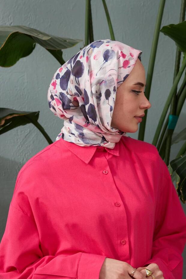 Sciarpa in Viscosa di Cotone Morbido della Serie Botanica - Stampa Rosa