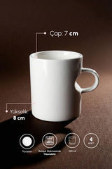 Elegant Pure White Porcelain Mug Set - 230ml x 4
