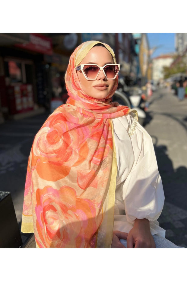 Rose Soft Cotton Shawl - Elegant Floral Design