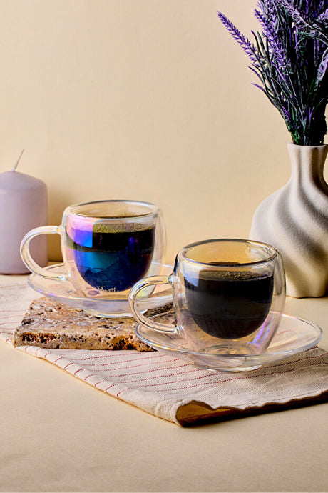Double Wall Iridescent Glass Coffee Cup Set - 90ml x 2