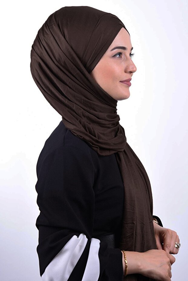 3-Band Combed Cotton Ready Hijab - Dark Brown