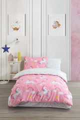 Unicorn 100% Cotton Single Duvet Cover Set - Magical Design