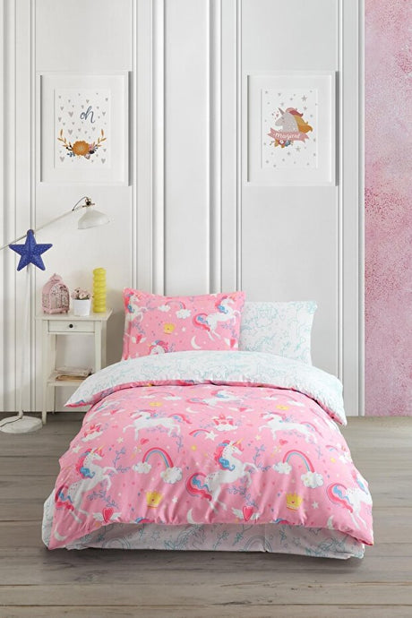 Unicorn 100% Cotton Single Duvet Cover Set - Magical Design