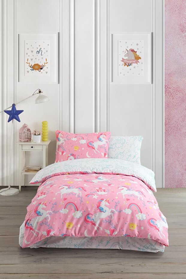 Unicorn 100% Cotton Single Duvet Cover Set - Magical Design