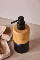 Black & Bamboo Modern Liquid Soap Dispenser for Bathroom