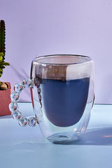 Double Wall Glass Mug with Beaded Handle - Keeps Drinks Hot/Cold, 350ml