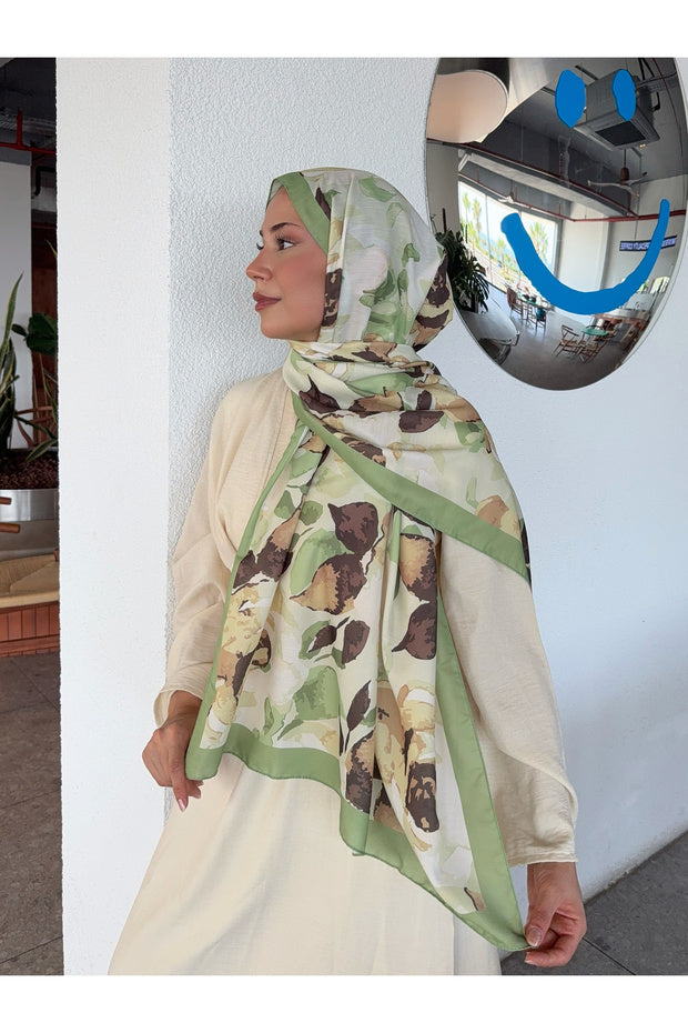 Patterned Cotton Soft Shawl - Green & Brown