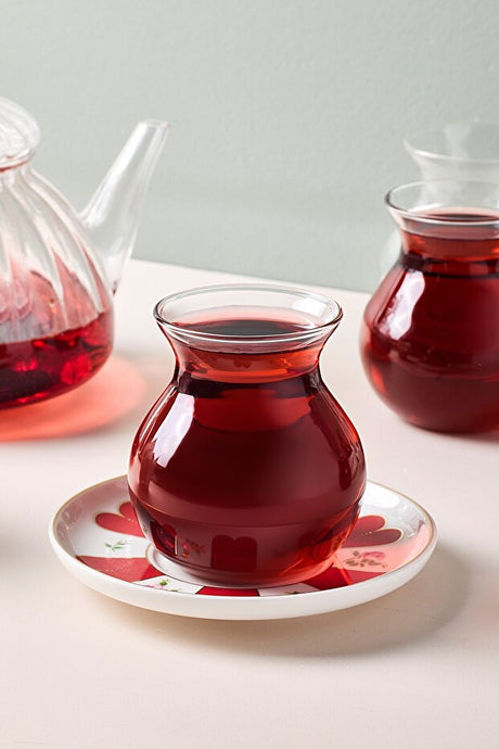 12-Piece Glass Tea Set with 210ml Cups and Saucers