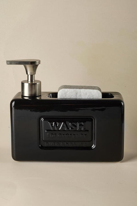 Ashley Black 750ml Porcelain Liquid Soap Dispenser with Sponge Holder