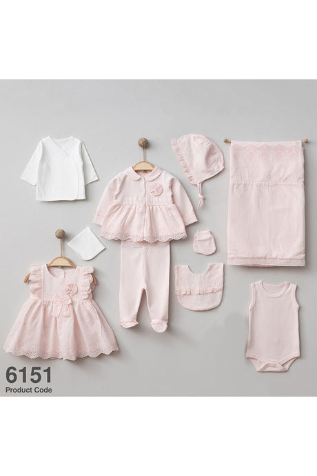 Newborn Girl's 10-Piece Hospital Exit Set - Pink Embroidered Cotton