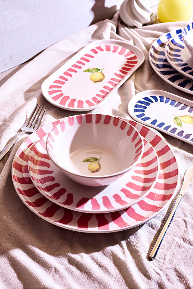 Lemon-Themed 8-Piece Dinner Set for Two - Ceramic Tableware