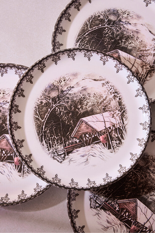 Vintage Friendly Village Dessert Plates - Set of 6 (21cm)