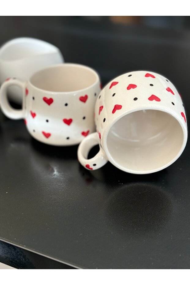 Handmade Ceramic Heart Embossed Mugs - Set of 2