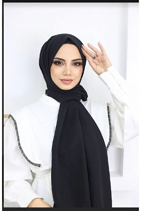 Women's Black Cotton Jazz Shawl, Non-Slip & Iron-Free