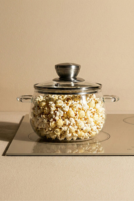 Roy Silver 800ml Borosilicate Glass Pot with Metal-Detail Lid