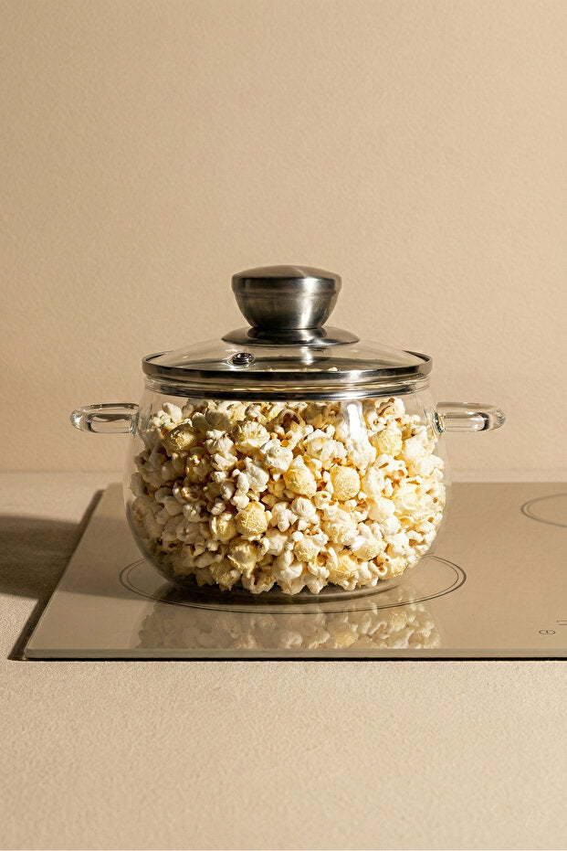 Roy Silver 800ml Borosilicate Glass Pot with Metal-Detail Lid