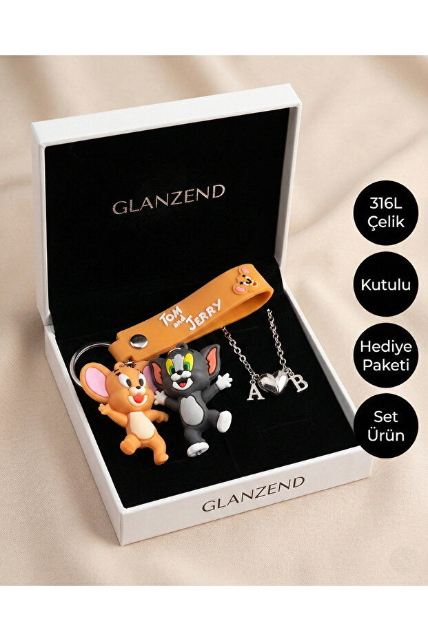 Magnetic Letter Couple Bracelets & Tom and Jerry Keychain Gift Set