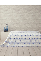 Flower Line Double Cotton Pique Bedspread - Blue Floral